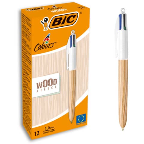 Penna a sfera a scatto BIC 4 Colours 1 mm - wood 508964